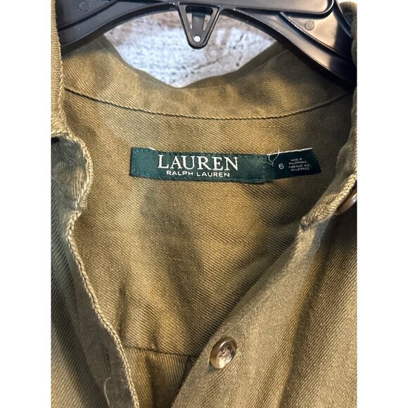 Lauren Ralph Lauren Sleeveless Olive Romper With Button Front & Drawstring Waist - Picture 2 of 3